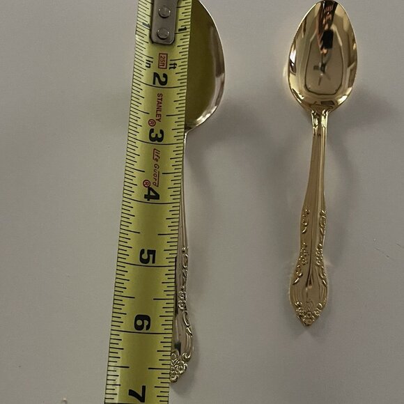 Gold Tone Flatware Stainless Red Wood Box China 45 pc Service for 8 Lightweight - Picture 12 of 16